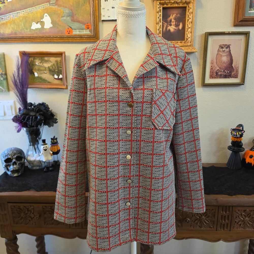 Vintage 70s Sears Grey and Red Plaid Jacket